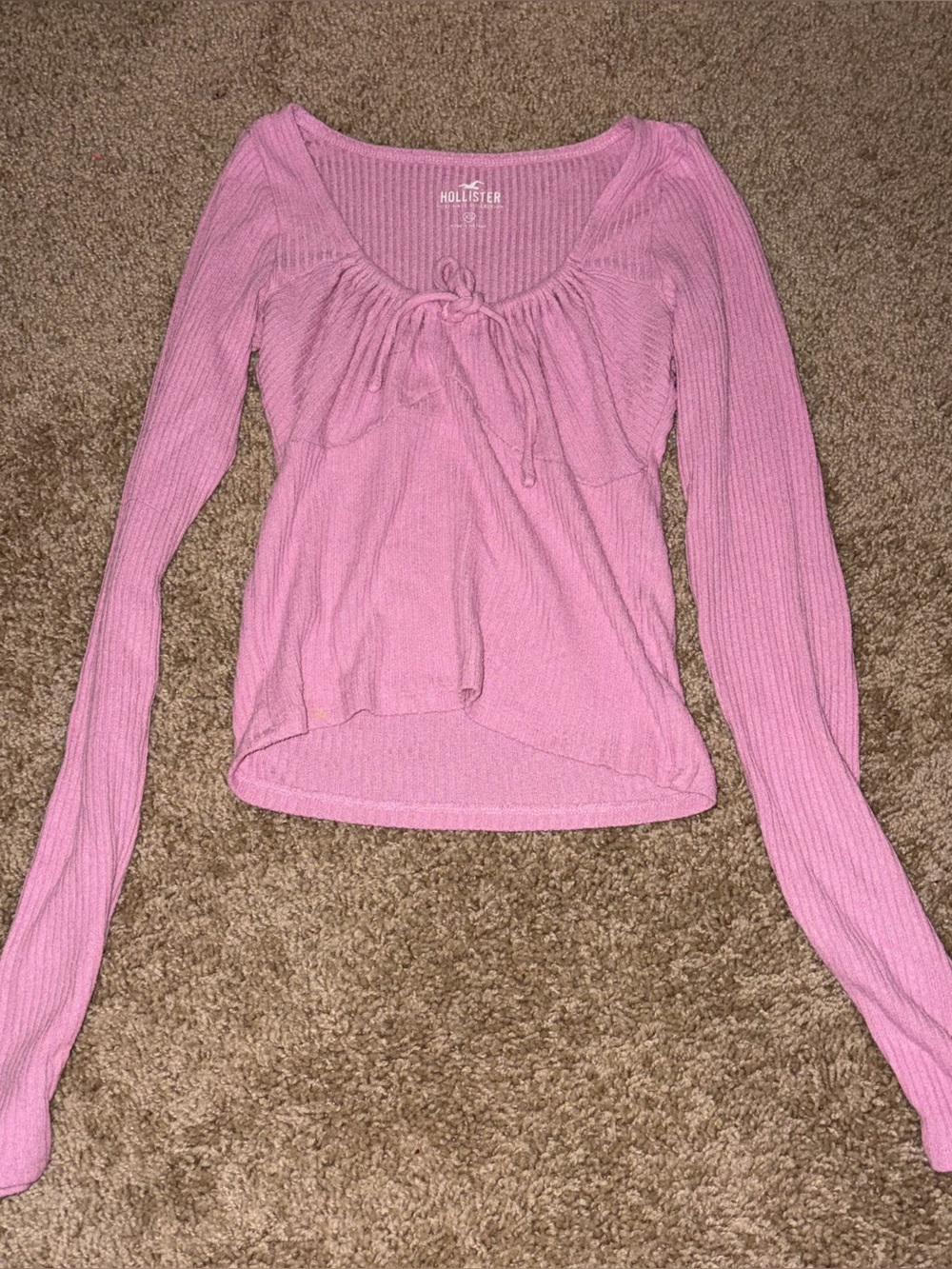 Hollister Pink Ribbed Tie-Front Crop Top